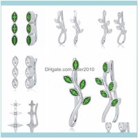 Wholesale Jewelrygreen Zircon Earrings K Gold Plated Simple Branches Real Sterling Sier Piercing Stud Ear Rings Design Drop Delivery Bbmt