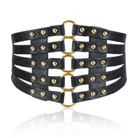 Wholesale Retro Hollow Waistband Metal Ring Splicing Belts Fashion Design Street Punk Waist Seal Simple Black Wide Leather Belt