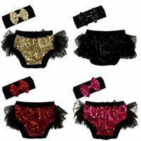 Wholesale Children Tutu Shorts Sequin Bowknot Hair Band Sets Pants Toddlers Girls Ruffle Outfit Boy Kids Casual Summer Clothing Baby Bloomers Clothes G65MW5W