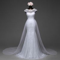 Wholesale New Elegant sexy sleeve Mermaid Wedding dress removable skirt with a train and lace back vestido de noivas ball gown