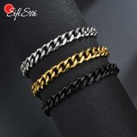 Wholesale Sifisrri Punk Men mm Stainless Steel Curb Cuban Link Bracelets Black Gold Solid Chains unisex wrist Jewelry gift