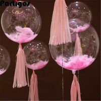 Wholesale Party Decoration pc inch Transparent No Wrinkle Helium Balloons Bubbles Ball Feather Pink Black Blue Wedding Baby Birthday