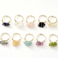 Wholesale Natural Stone Crystal Rings Charm Gold Color Wire Wrap Gem Adjustable Opening Couples Finger Ring Jewelry Gift for Women