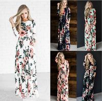 Wholesale Casual Dresses Summer Floor Length Dress Multi color Multi code Print Long sleeved O Neck