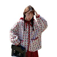 Wholesale Women s Jackets Spring And Autumn Lamb Hair Short Jacket French Retro Elegant Chic Rose Print Tops Fashion Loose Ladies Coat