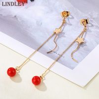 Wholesale Long Tassel Gold Stud Earrings For Women Red Round Acrylic Drop Women s Earring Luxury Jewelry Wedding Accessories