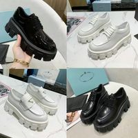 Wholesale Women Designer Shoes Platform Loafers Soft Cowhide Sneakers Rubber Black Shiny Leather Chunky Round Head Sneaker Ladies Thick Bottom Shoe size With Box