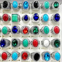 Wholesale 30pcs pack Turquoise band New Rings Mens Womens Fashion Jewelry Antique Silver Vintage Natural Stone Ring Party Gifts