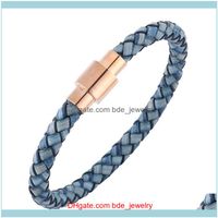 Wholesale Charm Jewelrycharm Bracelets Simple Personality Mens Woven Leather Bracelet Stainless Steel Rose Gold Magnetic Buckle Fashion Sp0252 Drop