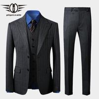 Wholesale Arrival Suit Man Wedding Dark Grey Light Khaki Stripe Slim Fit Three Piece Veste Homme Mariage Q1135 Men s Suits Blazers