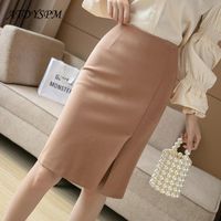Wholesale All Match Knee Length High Waist Pencil Skirts Women Comfortable Elastic Fabric Large Size Office Skirt Female Casual Clothing