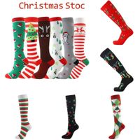 Wholesale Winter Warm CM Long Socks Knee High Novelty Stocking Christmas Theme Xmas Tree Santa Claus Elk Raindeer Striped Floor Sock Party Decor Photo Props Favor G97YQDQ