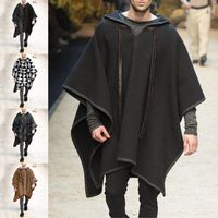 Wholesale Men s Sweaters Autumn Winter Men Women Shawl Jackets Vintage National Pattern Printed Woollen Poncho Hooded Coats Male Loose Cape Outwe