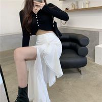 Wholesale Skirts Women White Asymmetrical Ruffles Pure Teenagers Female Bottom Fashion Elegant Design Aesthetic Daily Korean Style Summer