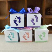 Wholesale Baby Foot Candy Box Baby Shower Carriage Paper Sweet Bag Footprints Party Favor Boxes Baptism Container Gift Box Y0606