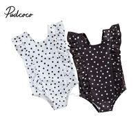 Wholesale One Pieces Infant Baby Girls One piece Swimsuit Summer Children Fashionable Black White Wave Point Sleeveless Swimwear For Vacation M T