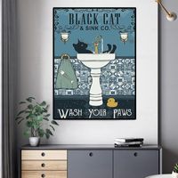 Wholesale Paintings Black Cat Wash Your Paws Wall Artwork Home Decoration Painting HD Print Modern Posters Canvas Cuadros Modular Picture For Gift