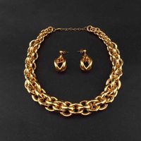 Wholesale 4pcs Set Gold Color Big Necklace Jewelry for Women Evening Party Extravagant Small Ring Chain Necklace Bangle Sets
