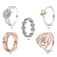 Wholesale NEW Sterling Silver Ring Fit Pandora Crown Love Heart Flower Rose Gold Daisy Rings for European Women Wedding Original Fashion Jewelry