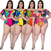 Wholesale XL XL Plus Size Tie Dye Two Piece Bikini Sets Summer Vacation Outfits Off Shoulder Crop Top High Waist Short Holiday Tracksuits