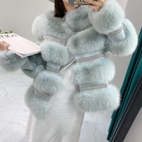 Wholesale Women s Fur Faux Winter Real Coat Women Luxury Puffa Jacket Thick Long Sleeve Crystal Diamonds Ladies Fashion Outwear Parka Top