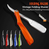Wholesale Men Shaving Barber Tools Manual Blade Razor Shaving Head Stainless Steel Scraper Vintage Folding Knife Holder FREE CASE G1105 P0817