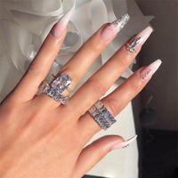 Wholesale Top Selling Luxury Jewelry Couple Rings Sterling Silver Princess Cut White Topaz CZ Diamond Women Wedding Bridal Ring Set For Lover Gift