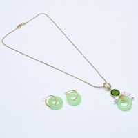 Wholesale GuaiGuai Jewelry Natural White Rice Pearl Green Jades Circle Chain Pendant Necklace Earrings Sets Handmade For Women