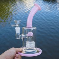 Wholesale 8 inchs Hookahs pink Glass Bong Smoking Pipe Matrix Perc Thick glass Water Bongs Dab Rigs With mm bowl