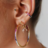 Wholesale Rainbow Stud Earrings Set Gold CZ Big Circle Earring Huggies Woman Fashion Jewelry Rhinestone Pride Ear Cuff
