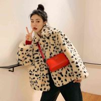 Wholesale Plush jacket women winter short Korean version of loose lamb wool faux fur leopard print fur coat women winter