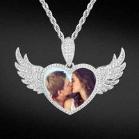 Wholesale KRKC Wholale Custom Memory Locket Picture Necklace Pendant Chains Jewelry Heart Sublimation Photo Necklace with Photo Wings
