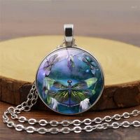 Wholesale Blue Mandala Flower Pretty Dragonfly Jewelry Accessories Po Cabochon Glass Pendant Chain Necklace Creative Gifts Chains