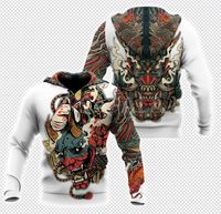 Wholesale Men s Hoodies Sweatshirts Oni Mask White Tattoo Samurai D Print XS XL Hoodie Man Women Harajuku Outwear Zipper Pullover Sweatshirt Casual Unisex WDNC