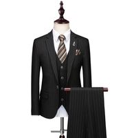 Wholesale Men s Suits Blazers SOLOVEDRESS Black Suit Piece Pinstriped Tuxedo Notched Lapel Slim Groom Wedding Office Meeting Blazer Pants