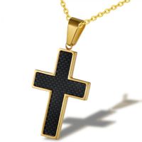 Wholesale Jewelry New Creative Carbon Fiber Gold Cross Men s Titanium Steel Pendant Necklacelb25