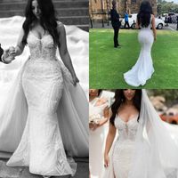 Wholesale Sparkly Beading Lace Mermaid Wedding Dress Detachable Train Luxury Heavy Beaded V Neck Applique Bridal Gown Robe de mariée