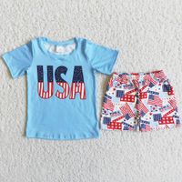Wholesale RTS Designer Clothes Kids Sets Boys Clothing Outfits Summer th of July Fashion Toddler Baby Boy Outfit Boutique USA Print National Flag Shorts