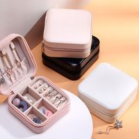 Wholesale European style single layer simple jewelry portable storage box earrings ring pu leather small mini boxs