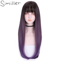 Wholesale Synthetic Wigs Similler Women Long Straight Hair Ombre For Daily Use Black T Purple Green Grey Two Tone