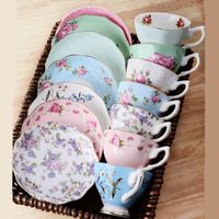 Wholesale Bone China Coffee Cup Spoon Saucer Set English afternoon Tea cup Coffeeware ml Porcelain Cup and Saucer for Coffee
