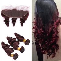 Wholesale Loose Wave Wavy J Wine Red Brazilian Virgin Human Hair With Frontal x4 Burgundy Lace Frontal Closure With Bundles Cpbdh