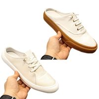 Wholesale Man half slipper shoe white leather men slip on breathable solid color casual shoes