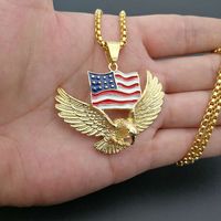 Wholesale Hip Hop Rock Stainless Steel American Flag Eagle Hawk Pendants Necklaces for Men Rapper Jewelry Gold Silver Color