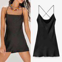 Wholesale Casual Dresses Traf za dressed in black woman satin slippage mini summer feminine girdle with no back short sexy club night TDMM