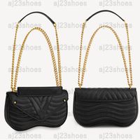 Wholesale New Wave Chain Bag MM Deep Black Noir Smooth Quilted Cowhide Leather Colorful Signature Sliding Chain Long And Short Shoulder Or Cross Body Wear