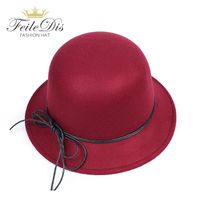 Wholesale Stingy Brim Hats FEILEDIS Black Red Fedora For Women Imitation Wool Fedoras Panama Felt Hat Winter Trilby Chapeau Femme Caps GLD