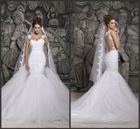 Wholesale Custom Made Beautiful Court Train Illusion Transparent Back Beaded Lace Mermaid Spring Wedding Dresses Bridal Gowns