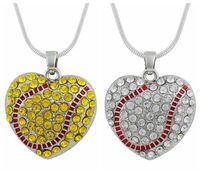 Wholesale Pendant Necklaces Yellow Rhinestone Heart Softball Sports Necklace Men Women Team Jewelry Crystal Baseball Souvenirs