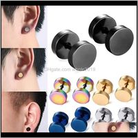 Wholesale Jewelry Drop Delivery Black Stud Men Women Faux Gauges Ear Plugs Tunnel Stainless Steel Earrings Pair Mm Np8Vf